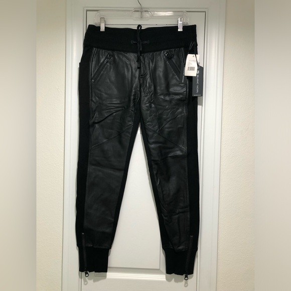 Black leather and knit joggers NWT - Picture 1 of 5